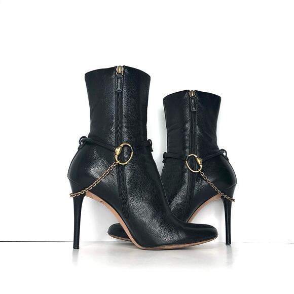 Vintage Gucci Horsebit Chain Harness Black Leather Ankle High Heeled Boots 36.5 - Picture 3 of 8